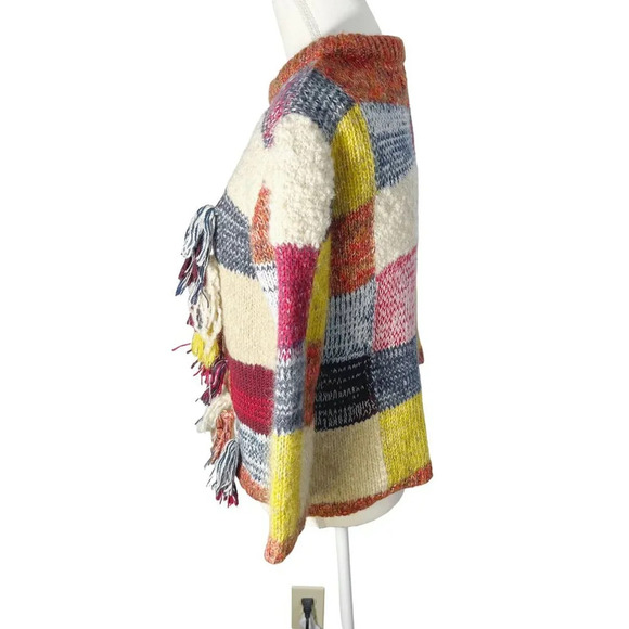 Anthropologie Artisan de Luxe Wool Blend Patchwork Fringe Sweater  Size S - Picture 3 of 6